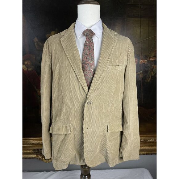 Old Navy SZ L 44R Beige Corduroy‎ Unstructured Gold Button 2Btn Blazer Jacket - Picture 1 of 12